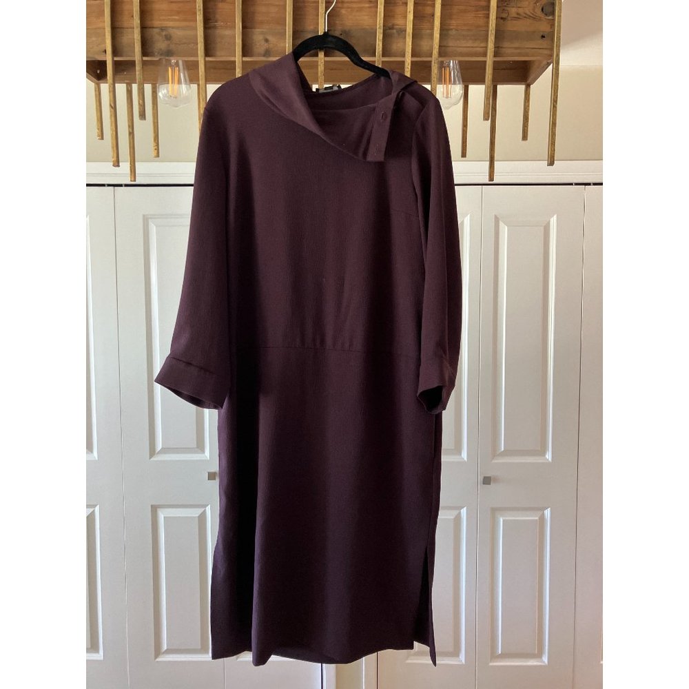 COS dark purple long shift cowl neck dress, hangs well